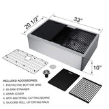VIGO Oxford Single Bowl Stainless Steel Kitchen Sink with Flat Front | 33-Inch Farmhouse Sink With Accessories | Farmhouse Kitchen Sink With Cutting Board, Drying Rack, 2 Bottom Grids & 2 Strainers