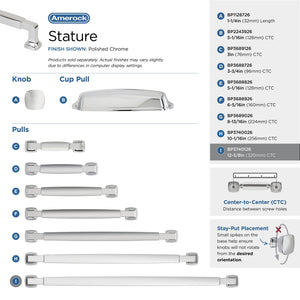 Amerock BP3740126 Polished Chrome Cabinet Pull 12-5/8 in (320 mm) Center-to-Center Cabinet Handle Stature Drawer Pull Kitchen Cabinet Handle Furniture Hardware