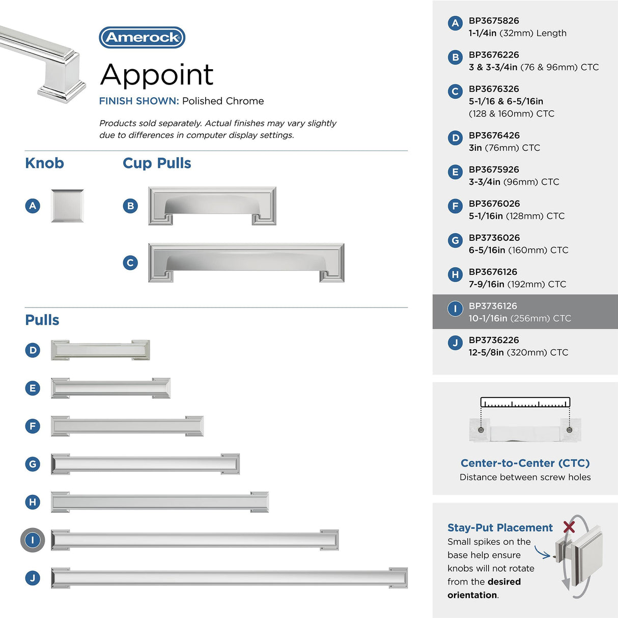 Amerock BP3736126 Polished Chrome Cabinet Pull 10-1/16 in (256 mm) Center-to-Center Cabinet Handle Appoint Drawer Pull Kitchen Cabinet Handle Furniture Hardware