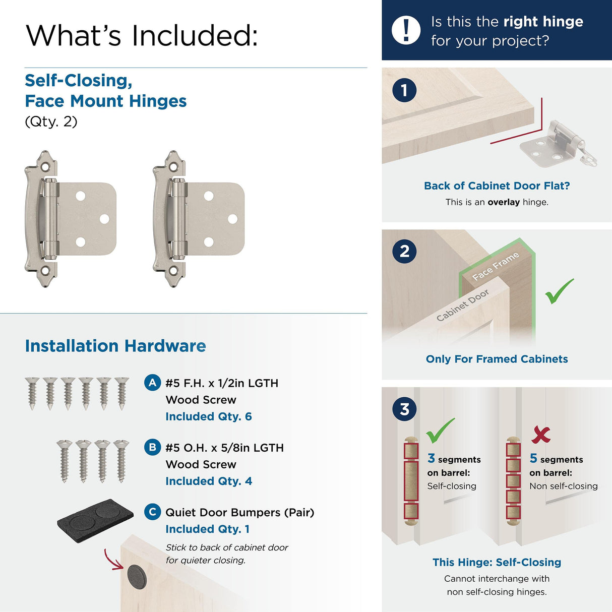 Amerock Cabinet Hinge Variable Overlay Hinge Sterling Nickel 2 Pack Self-Closing Hinge Face Mount Hinge Cabinet Door Hinge