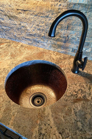 Premier Copper Products BR16DB3 16-Inch Universal Round Hammered Copper Sink with 3.5-Inch Drain Size, Oil Rubbed Bronze