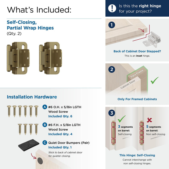Amerock BPR7565BBZ Cabinet Hinge 3/8 in (10 mm) Inset Self Closing Partial Wrap Golden Champagne Kitchen Cabinet Door Hinge 1 Pair/2 Pack Functional Hardware