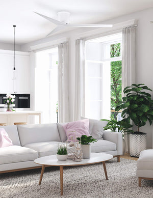 Matthews Fan EKH-WH-OO Eliza-H 3-blade ceiling mount paddle fan in Gloss White finish with old oak ABS blades.