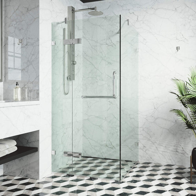 VIGO 30 in. x 30 in. x 73 in. Monteray Frameless Hinged Square Shower Enclosure with Clear 0.38" Tempered Glass and Hardware in Chrome Finish with Reversible Handle - VG6011CHCL32