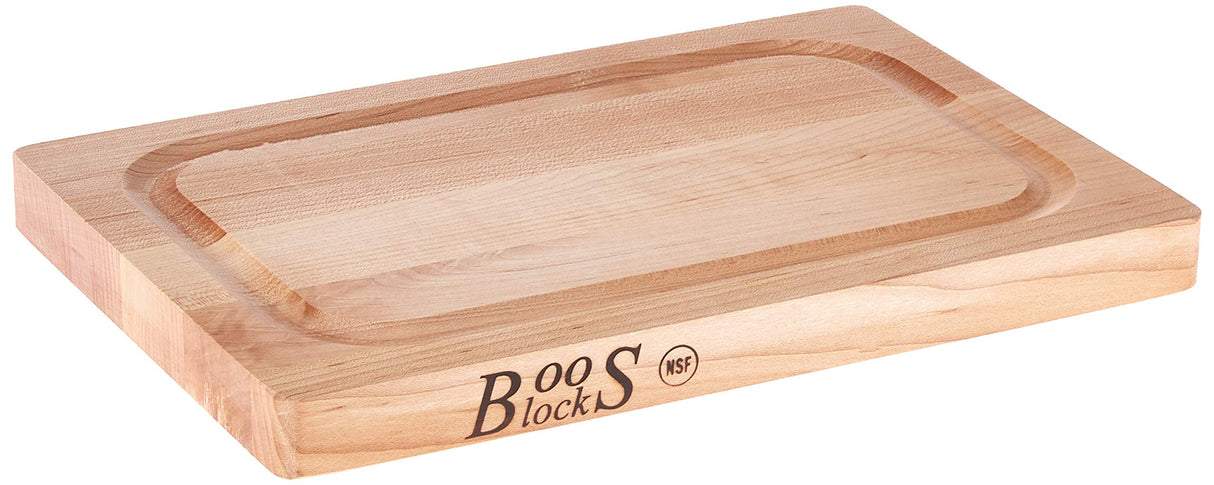John Boos 209 Chop-N-Slice Maple Wood Cutting Board for Kitchen Prep, 1.25" Thick, Edge Grain, Reversible Charcuterie Block, 8" x 12", Juice Groove 12X08X1 MPL-EDGE GR-REV-GRV-NO GRIP