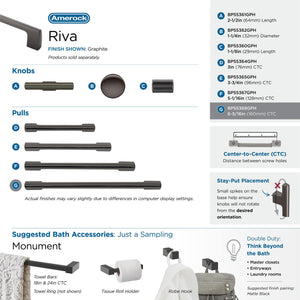 Amerock Cabinet Pull Graphite 6-5/16 inch (160 mm) Center to Center Riva 1 Pack Drawer Pull Drawer Handle Cabinet Hardware