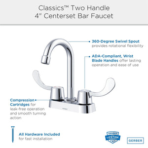 Gerber G004925166 Chrome Classics Two Handle Bar Faucet 1.75GPM
