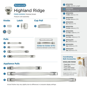 Amerock Cabinet Knob Polished Nickel 1-3/16 inch (30 mm) Diameter Highland Ridge 1 Pack Drawer Knob Cabinet Hardware