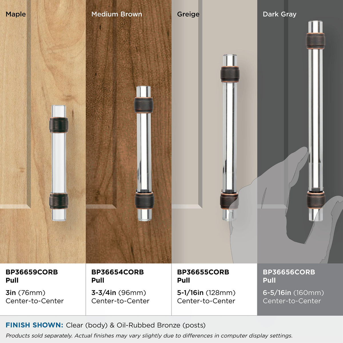 Amerock Cabinet Pull Clear/Oil-Rubbed Bronze 6-5/16 inch (160 mm) Center to Center Glacio 1 Pack Drawer Pull Drawer Handle Cabinet Hardware