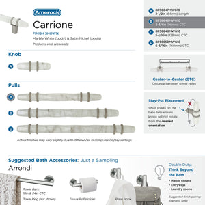 Amerock Cabinet Pull Marble White/Satin Nickel  3-3/4 inch (96 mm) Center to Center Carrione 1 Pack Drawer Pull Drawer Handle Cabinet Hardware