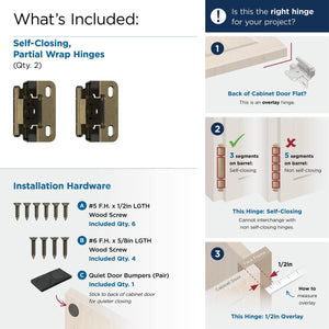 Amerock Cabinet Hinge 1/2 inch (13 mm) Overlay Hinge Burnished Brass 2 Pack Self-Closing Hinge Partial Wrap Hinge Cabinet Door Hinge