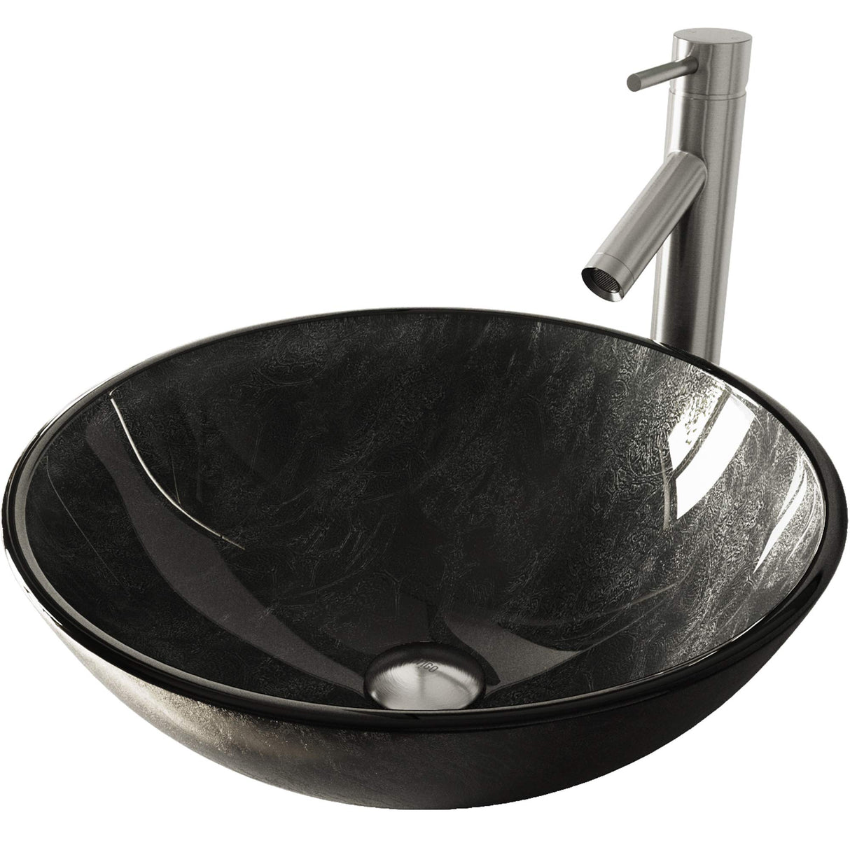 VIGO Gray Onyx Glass Vessel Bathroom Sink Set With Dior Vessel Faucet In Brushed Nickel