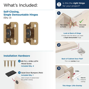 Amerock BPR8715CZ Cabinet Hinge 1/4 in (6 mm) Overlay Single Demountable Partial Wrap Champagne Bronze Kitchen Cabinet Door Hinge 1 Pair/2 Pack Functional Hardware