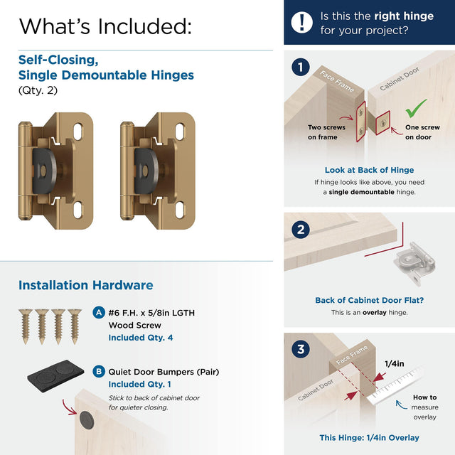 Amerock BPR8715CZ Cabinet Hinge 1/4 in (6 mm) Overlay Single Demountable Partial Wrap Champagne Bronze Kitchen Cabinet Door Hinge 1 Pair/2 Pack Functional Hardware