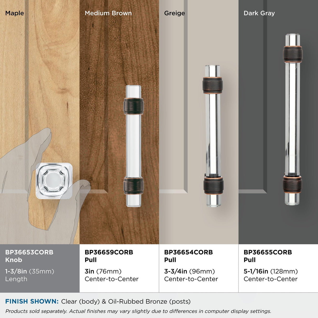 Amerock Cabinet Knob Clear/Oil-Rubbed Bronze 1-3/8 inch (35 mm) Length Glacio 1 Pack Drawer Knob Cabinet Hardware