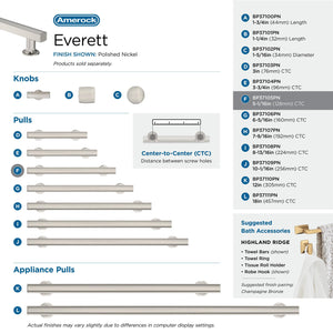Amerock Corp BP37105PN Everett Pull, 5-1/16 in (128 mm) Center-to-Center, Polished Nickel