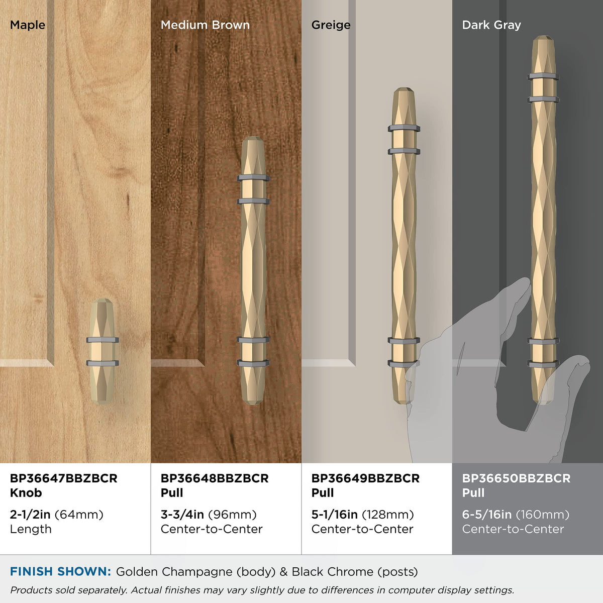 Amerock Cabinet Pull Golden Champagne/Black Chrome 6-5/16 inch (160 mm) Center-to-Center London 1 Pack Drawer Pull Drawer Handle Cabinet Hardware