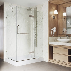 VIGO 32 in. x 48 in. x 79 in. Monteray Frameless Hinged Rectangle Shower Enclosure with Clear 0.38" Tempered Glass and Hardware in Brushed Nickel Finish with Left Handle and Base - VG6011BNCL48WR