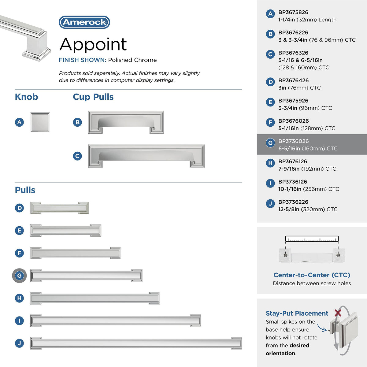 Amerock BP3736026 Polished Chrome Cabinet Pull 6-5/16 in (160 mm) Center-to-Center Cabinet Handle Appoint Drawer Pull Kitchen Cabinet Handle Furniture Hardware