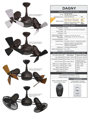 Matthews Fan DG-TB-MTL Dagny 360° double-headed rotational ceiling fan in Textured Bronze finish with metal blades.