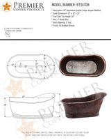 Premier Copper Products BTS67DB 67-Inch Hammered Copper Single Slipper Bathtub, Oil Rubbed Bronze