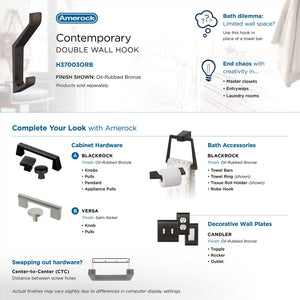 Amerock H37003ORB Emerge Double Prong Decorative Wall Hook Oil Rubbed Bronze Hook for Coats, Hats, Backpacks, Bags Hooks for Bathroom, Bedroom, Closet, Entryway, Laundry Room, Office