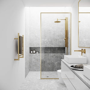 VIGO 34" W x 74" H Meridian Framed Fixed Rectangle Shower Screen with Clear Tempered Glass, Door Handle and Stainless Steel Hardware in Matte Brushed Gold-VG6077MGCL3474