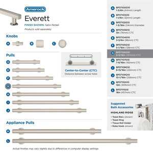Amerock Everett 6-5/16 in (160 mm) Center-to-Center Satin Nickel Cabinet Pull Kitchen Cabinet Hardware Furniture Hardware Bathroom Drawer Handle