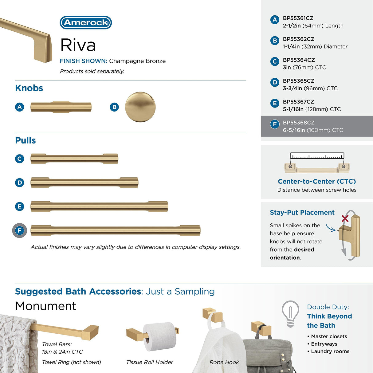 Amerock Cabinet Pull Champagne Bronze 6-5/16 in (160 mm) Center-to-Center Drawer Pull Riva Kitchen and Bath Hardware Furniture Hardware