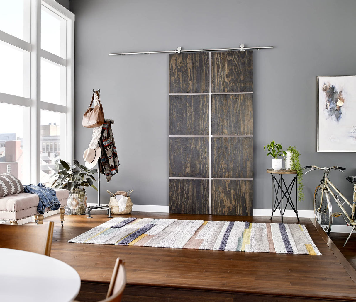 Hardware Resources BDH-05SS-72-R Barn Door Hardware Kit Contemporary Bar with Soft-close Stainless Steel 6 ft Length - Retail Packaged