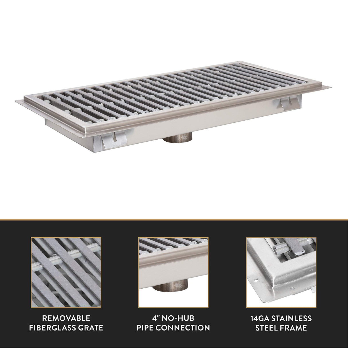 John Boos FTFG-1860 Fiberglass Commercial Floor Trough/Commercial Drain, 60"L x 18"W