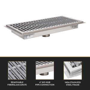 John Boos FTFG-1860 Fiberglass Commercial Floor Trough/Commercial Drain, 60"L x 18"W