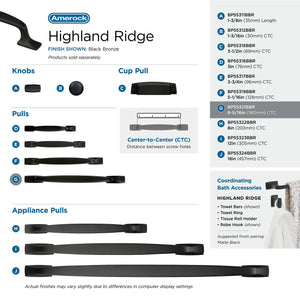 Amerock Cabinet Pull Black Bronze 6-5/16 inch (160 mm) Center to Center Highland Ridge 1 Pack Drawer Pull Drawer Handle Cabinet Hardware