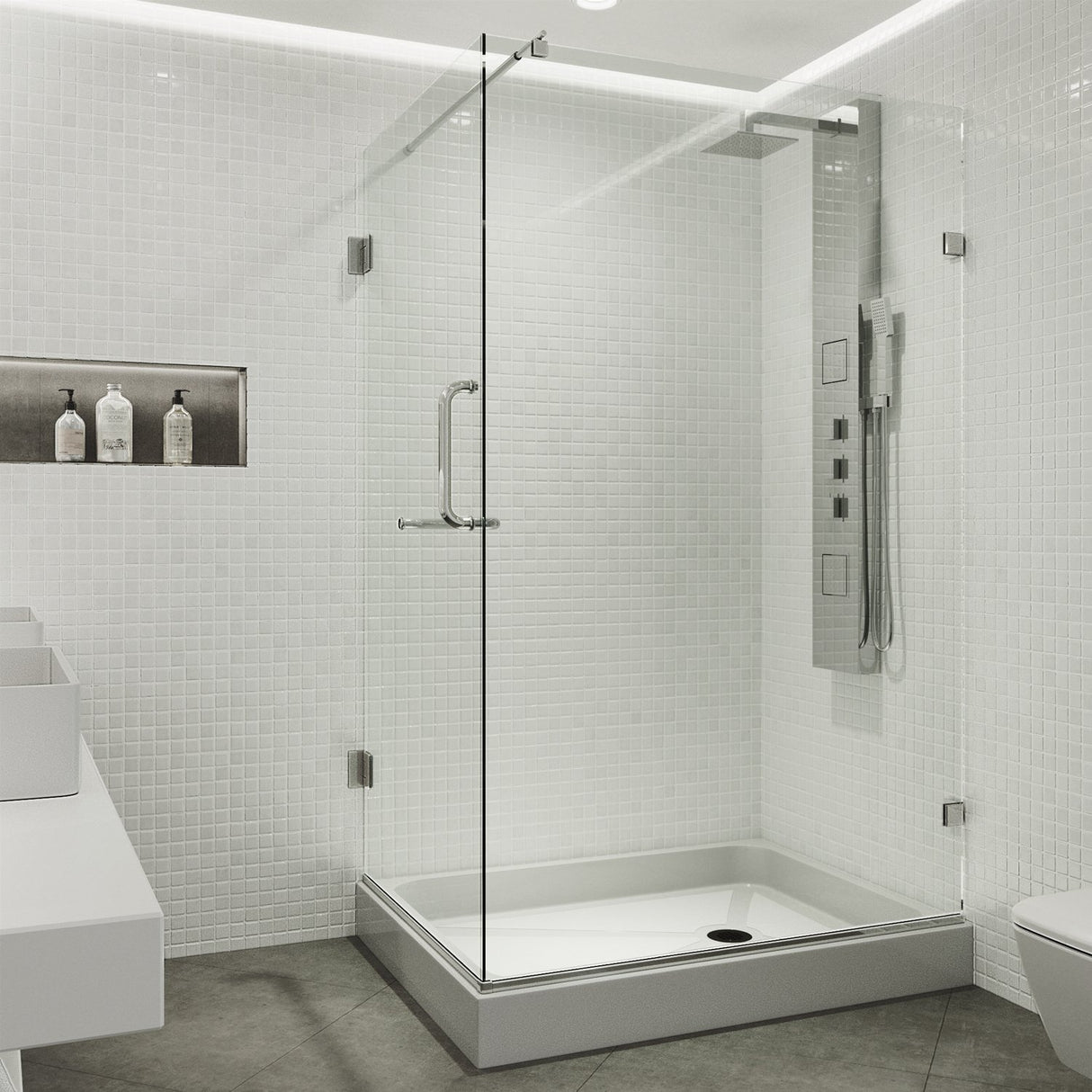 VIGO VG6012CHCL36WR 48.13" -36.13" W -78.75" H Frameless Hinged Rectangle Shower Enclosure with Clear 0.38" Tempered Glass and Stainless Steel Hardware in Chrome Finish and Base