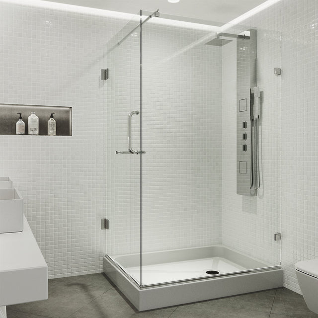 VIGO VG6012CHCL36WR 48.13" -36.13" W -78.75" H Frameless Hinged Rectangle Shower Enclosure with Clear 0.38" Tempered Glass and Stainless Steel Hardware in Chrome Finish and Base