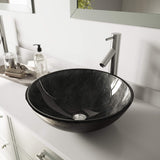 VIGO Gray Onyx Glass Vessel Bathroom Sink Set With Dior Vessel Faucet In Brushed Nickel