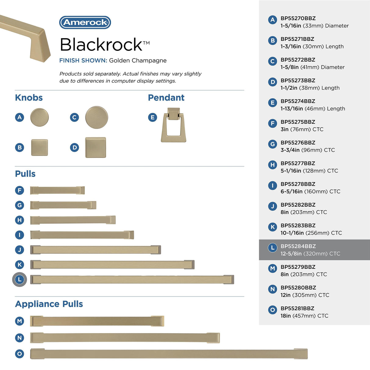 Amerock BP55284BBZ Golden Champagne Cabinet Pull 12-5/8 in (320 mm) Center-to-Center Cabinet Handle Blackrock Drawer Pull Kitchen Cabinet Handle Furniture Hardware