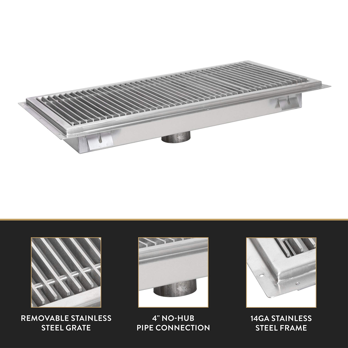 John Boos FTSG-1248 Stainless Steel Commercial Floor Trough/Commercial Drain, 48"L x 12"W