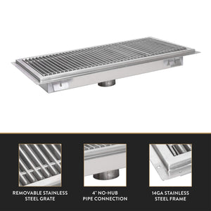 John Boos FTSG-1248 Stainless Steel Commercial Floor Trough/Commercial Drain, 48"L x 12"W