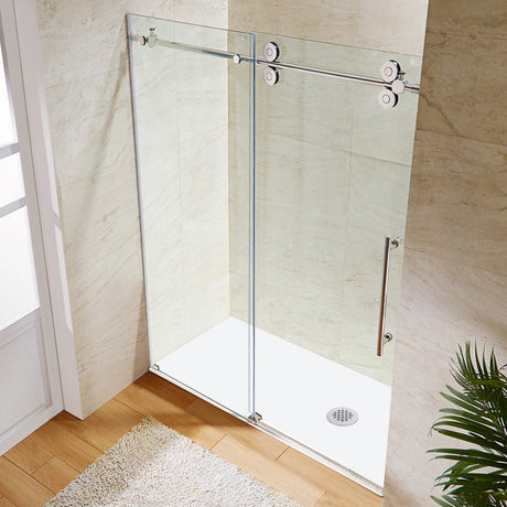 VIGO Adjustable 44 - 48 in. W x 74 in. H Frameless Sliding Rectangle Shower Door with Clear Tempered Glass and Stainless Steel Hardware in Chrome Finish with Reversible Handle - VG6041CHCL4874