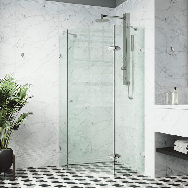 VIGO VG6061CHCL40 38.13" -38.13" W -73.38" H Frameless Hinged Neo-angle Shower Enclosure with Clear 0.38" Tempered Glass and Stainless Steel Hardware in Chrome Finish with Reversible Handle