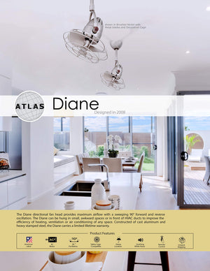 Matthews Fan DI-BN-WD Diane oscillating ceiling fan in Brushed Nickel finish with solid mahogany tone wood blades.