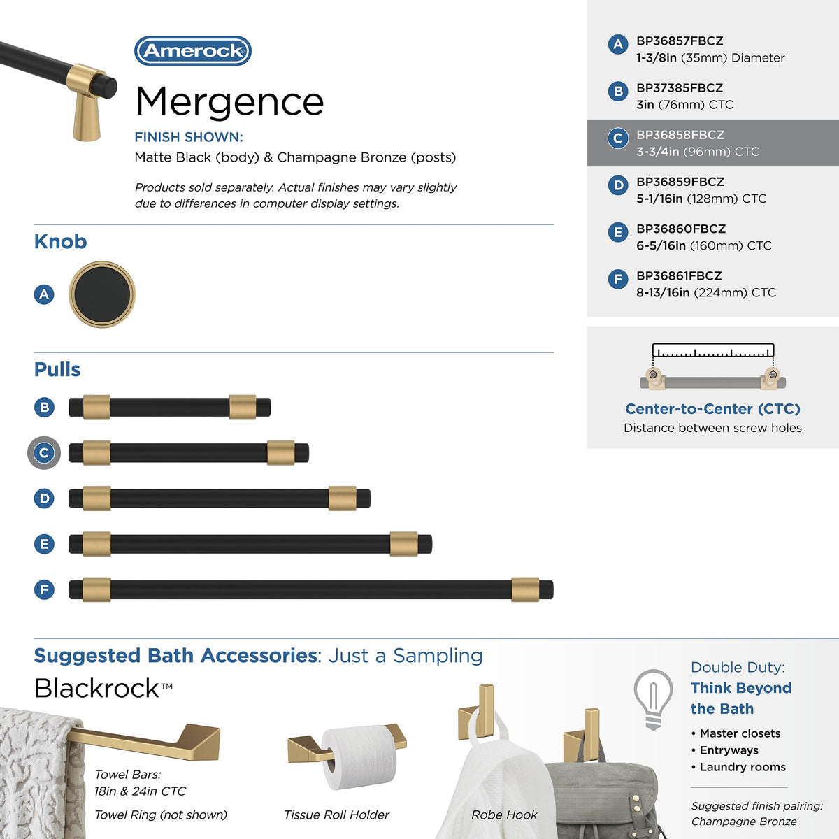 Amerock Cabinet Pull Matte Black/Champagne Bronze 3-3/4 inch (96 mm) Center-to-Center Mergence 1 Pack Drawer Pull Cabinet Handle Cabinet Hardware