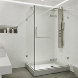 VIGO 32 in. x 40 in. x 79 in. Monteray Frameless Hinged Rectangle Shower Enclosure with Clear 0.38" Tempered Glass and Hardware in Brushed Nickel Finish with Left Handle and Base - VG6011BNCL40WR