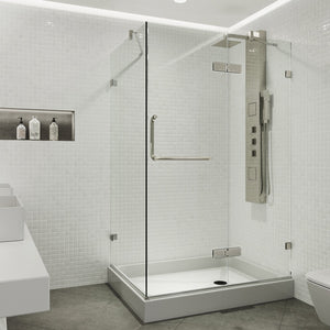 VIGO 32 in. x 40 in. x 79 in. Monteray Frameless Hinged Rectangle Shower Enclosure with Clear 0.38" Tempered Glass and Hardware in Brushed Nickel Finish with Left Handle and Base - VG6011BNCL40WR