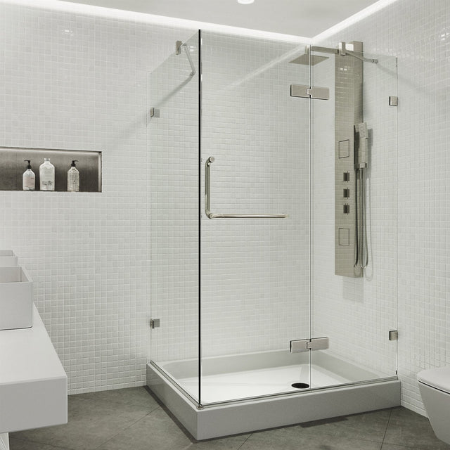 VIGO 32 in. x 40 in. x 79 in. Monteray Frameless Hinged Rectangle Shower Enclosure with Clear 0.38" Tempered Glass and Hardware in Brushed Nickel Finish with Left Handle and Base - VG6011BNCL40WR