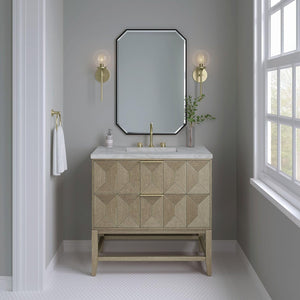 James Martin D100-V36-3VSL Emmeline 36" Single Basin Ash Wood Vanity Set with 3cm Victorian Silver Silestone Quartz Vanity Top and Rectangular Sink - Pebble Oak