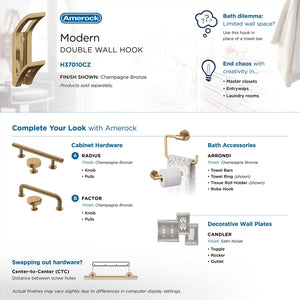 Amerock H37010CZ Avid Double Prong Decorative Wall Hook Champagne Bronze Hook for Coats, Hats, Backpacks, Bags Hooks for Bathroom, Bedroom, Closet, Entryway, Laundry Room, Office