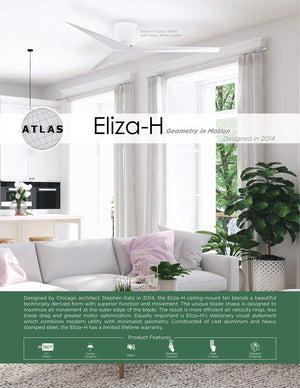 Matthews Fan EKH-BK-BN Eliza-H 3-blade ceiling mount paddle fan in Matte Black finish with brushed nickel ABS blades.