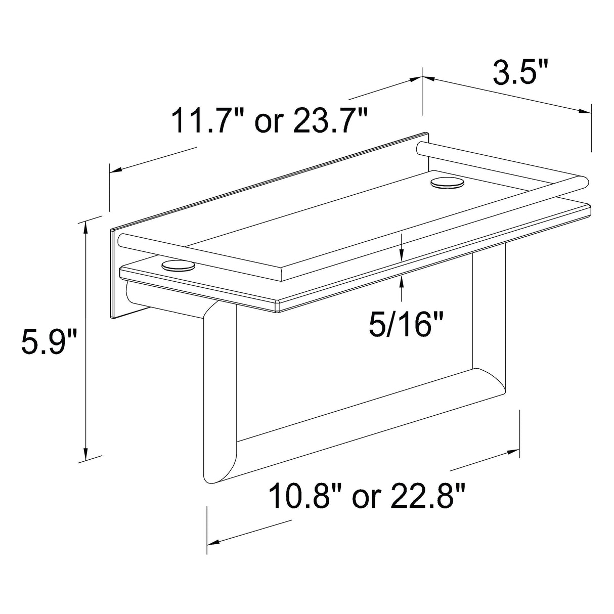 Ginger Surface 12" Tempered Glass Bathroom Shelf with Towel Bar - 2819RT-12/PC - Polished Chrome